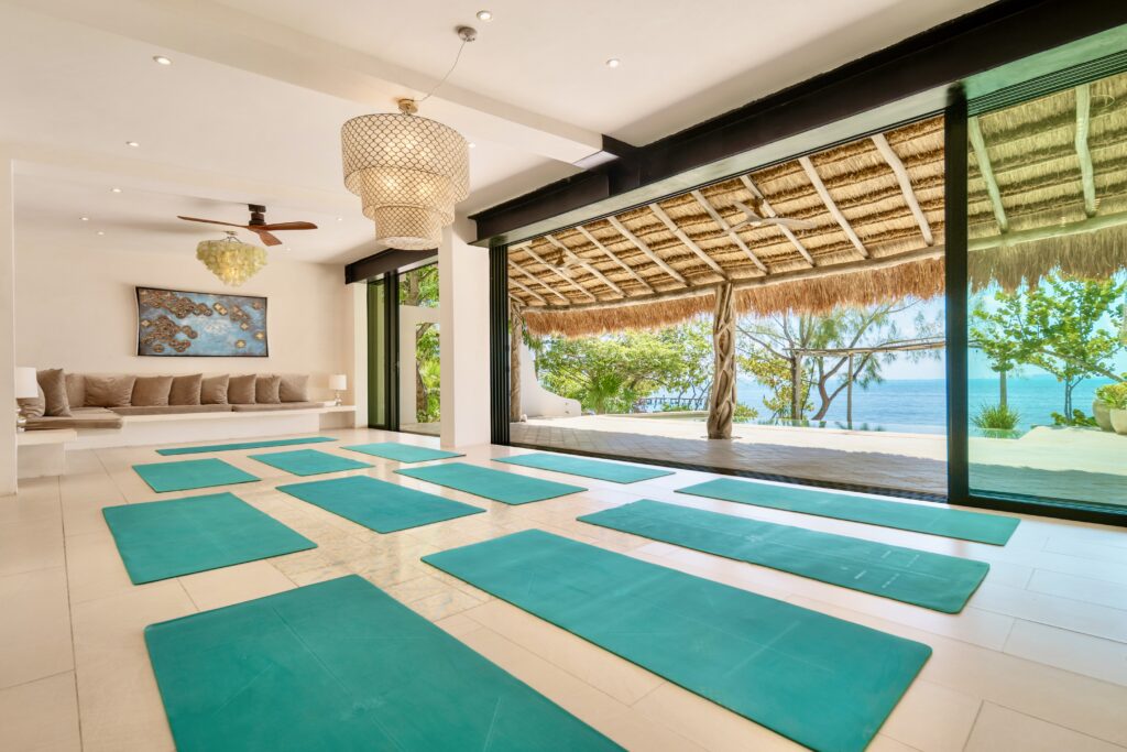 Indoor yoga space at Villa Encantada, Isla Mujeres