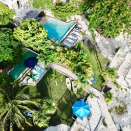 Aerial view of the pool and gardens — Casa Coco, Isla Mujeres, Mexico
