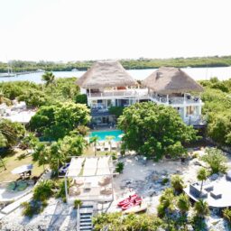 Aerial view of the villa and lagoon — Casa Coco, Isla Mujeres, Mexico