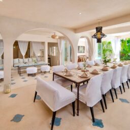 Dining area with long table — Casa Coco, Isla Mujeres, Mexico