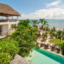 Aerial view of the pool and beachfront — Casa Coco, Isla Mujeres, Mexico