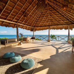 Palapa terrace with seating and ocean view — Casa Coco, Isla Mujeres, Mexico
