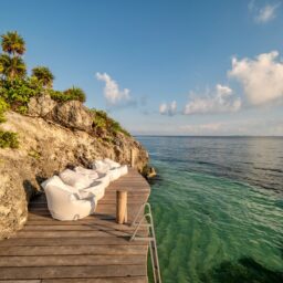 Ocean deck with lounge bean bags — Casa Coco, Isla Mujeres, Mexico