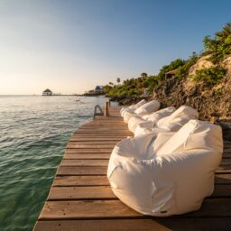 Ocean deck with lounge bean bags — Casa Coco, Isla Mujeres, Mexico