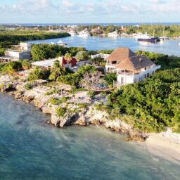 Aerial view of the villa and lagoon — Casa Coco, Isla Mujeres, Mexico