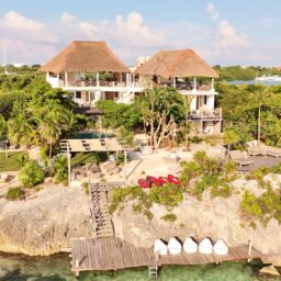 Aerial view of the villa and ocean dock — Casa Coco, Isla Mujeres, Mexico