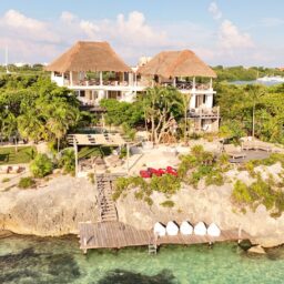 Aerial view of the villa and ocean dock — Casa Coco, Isla Mujeres, Mexico