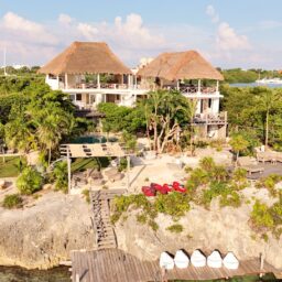 Aerial view of the villa and ocean dock — Casa Coco, Isla Mujeres, Mexico