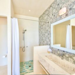 Bathroom with tiled shower — Casa Coco, Isla Mujeres, Mexico