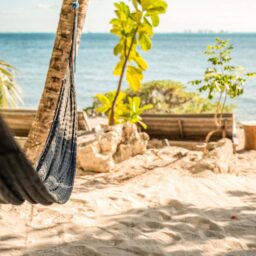 Beach hammock and ocean view — Casa Lola, Isla Mujeres, Mexico