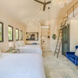 Loft bedroom with ladder — Casa Lola, Isla Mujeres, Mexico